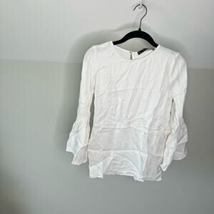 Zara Basic White Long Sleeve Dressy Blouse Shirt Top